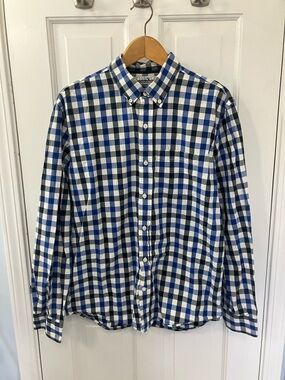Old Navy Classic Blue & White Gingham Button-Down men’s Shirt size Large Cotton